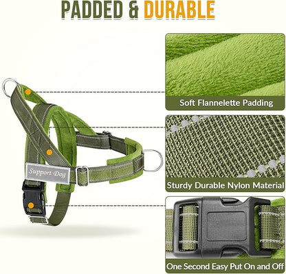 Lukovee No Pull Dog Harness & Leash Set - Heavy Duty Dog Vest Harness with Soft Padded for Medium Large Dogs, Adjustable Reflective Tactical Pet Harness for Easy Walk and Training (M, Green)