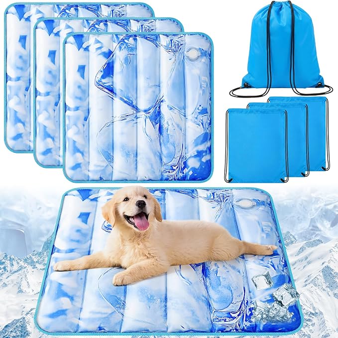 Chunful 4 Pack Dog Cooling Mat Water Injection Pet Cooling Mat for Dogs Cats with Storage Bags Washable and Foldable Pet Pad Summer for Small Medium Large Breeds of Doggy Bed Sofa Floor Car Seat(M)