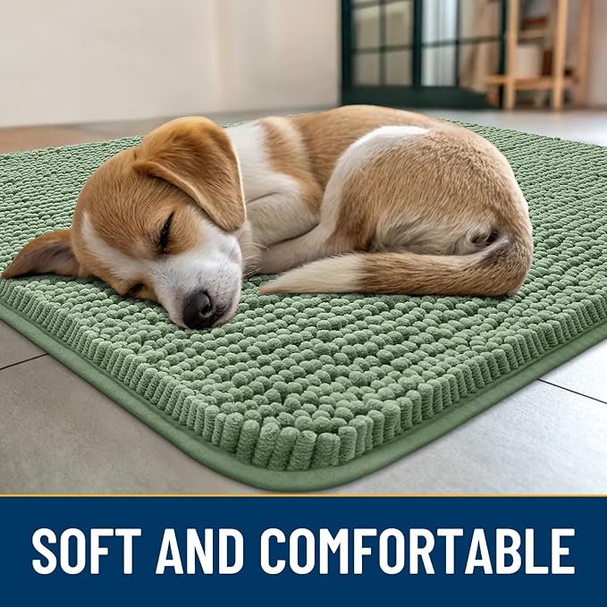 Smiry Dog Door Mat for Muddy Paws 47x32, Absorbs Moisture and Dirt Doormat, Non-Slip Washable Quick Dry Chenille Front Door Mat Indoor Entrance, Entryway Carpet for Inside Floor, Olive Green