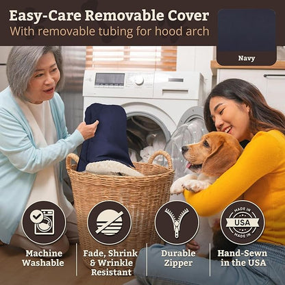 Snoozer Rectangle Cozy Cave Dog Bed - Indoor Dog Bed with Cover Cave, Covered Calming Burrow for Medium & Large Sized Pets with Blanket Attached, Enclosed, Washable Cover - Large, Navy