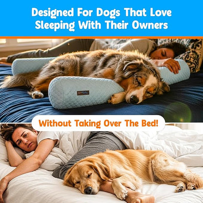 DenMate - On-Bed Dog Bed for Medium/Large Dogs (26x40), Stabilizing 100% Cotton Bolsters for Night Movement, Improves Comfort & Sleep for Dogs & Owners, Machine Washable Pet Mattress (Blue)
