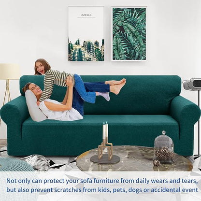 ZNSAYOTX 1 Piece Jacquard Chair Slipcovers for Living Room High Stretch Chair Covers with Arms Anti Slip Pets Friendly Couch Sofa Armchair Cover Furniture Protector (Small, New Pattern Blackish Green)