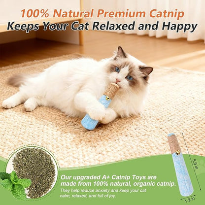 3 Pack Catnip Toys for Cats, Funny Kicker Cat Toys with Dental Rope & Jingle Bell, 100% Organic Catnip Catnip Toys, Bite-Resistant Chew Toy for Kitten Teething, Indoor Cat Toys