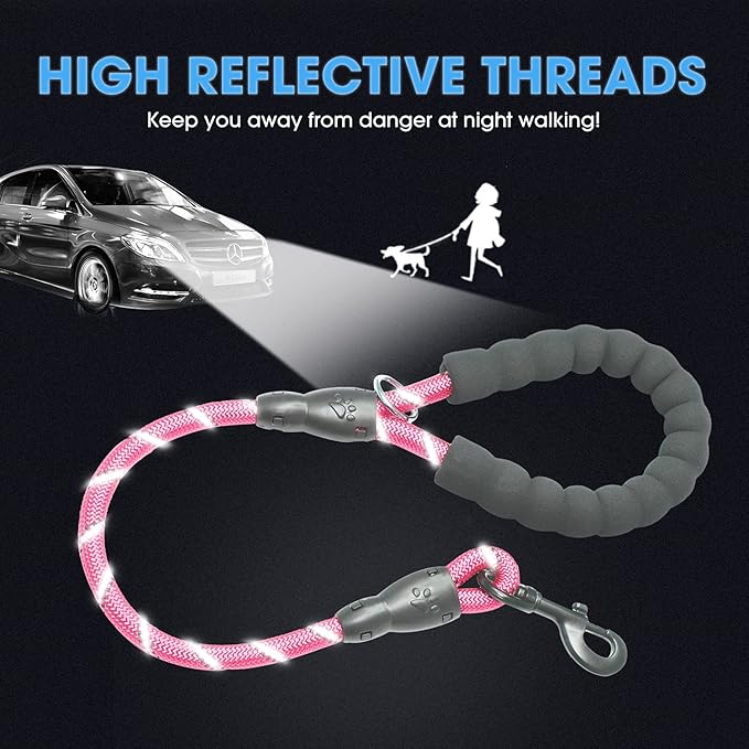 BAAPET 2/4/5/6 FT Dog Leash with Comfortable Padded Handle and Highly Reflective Threads for Small Medium and Large Dogs (2FT-1/2'', Pink)