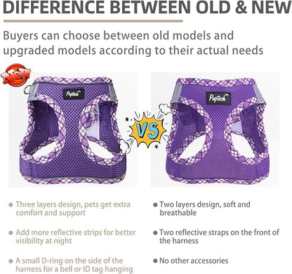 PUPTECK Dog Harness and Leash Set for Small Medium Dogs No Pull Step-in Soft Mesh Puppy Cat Vest Harnesses Reflective at Night, Upgraded New Purple XS