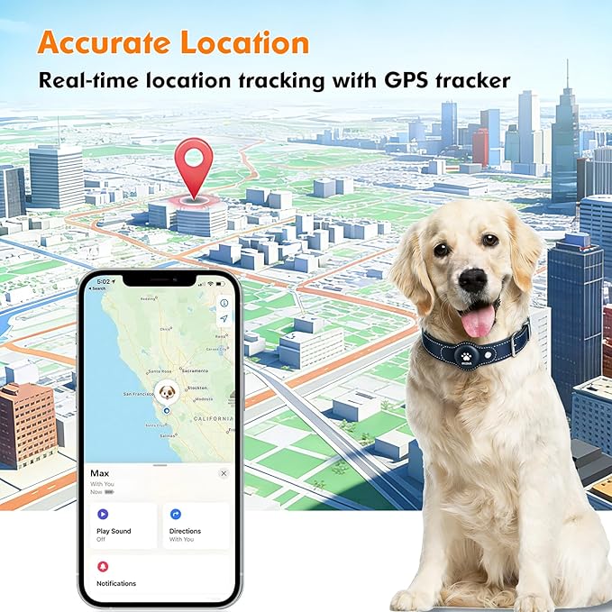 GPS Tracker for Dogs, 2 in 1 Smart Pet Collar (Only iOS), No Monthly Fee Waterproof Dog Collar with Real-time Tracking, Anti-Lost, 365-Day Long Battery GPS Tracker for All Sized Dogs(Locator Included)