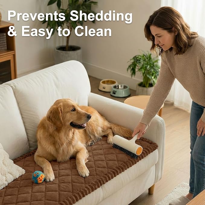 Smiry Fuzzy Couch Cover for Dogs, Non Slip Washable Pet Sofa Cover, Scratch Proof Hair Resistant Plush Sofa Slipcover, Pet Friendly Couch Cushion Protector for Cat, Brown, 27.6" x 88"