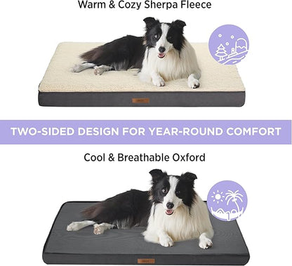 LE SURE XL Washable Dog Bed Cover Replacement Plush Fleece Cover for Orthopedic Egg Crate Foam Pet Mat 44x32x3 Inches, Grey