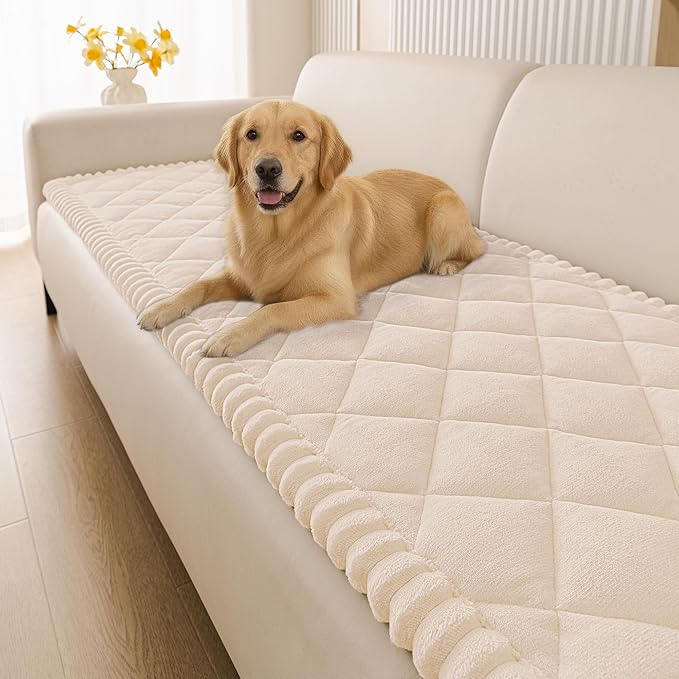 Smiry Fuzzy Couch Cover for Dogs, Non Slip Washable Pet Sofa Cover, Scratch Proof Hair Resistant Plush Sofa Slipcover, Pet Friendly Couch Cushion Protector for Cat, Apricot, 27.6" x 82.7"