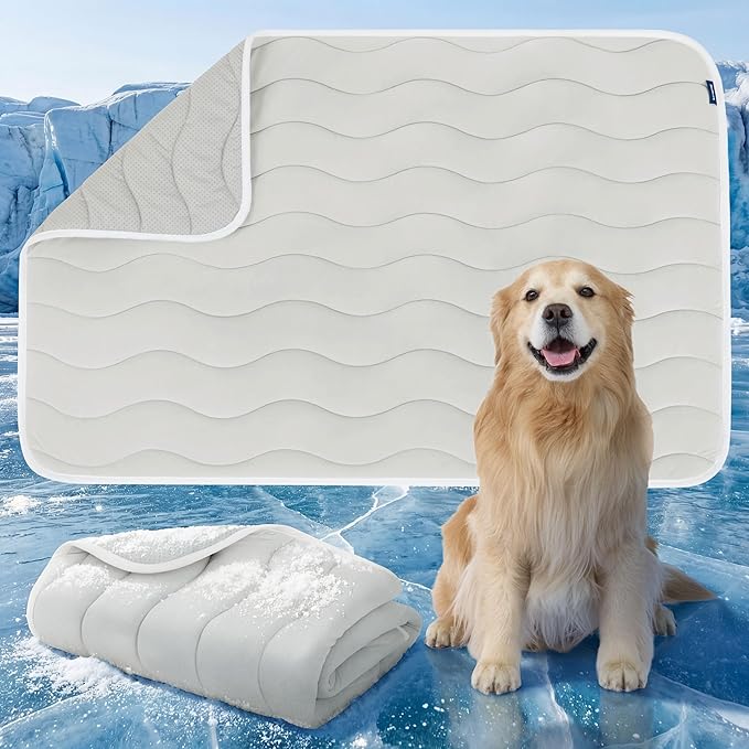 Bedsure Cooling Dog Mat Extra Large - Q-Max>0.4 XXL Thin Breathable Crate Pad Indoor for Pets with Chill Cool Fibe as Cooling Topper，Portable Washable Kennel Cold Mat in Outdoor Summer, 48x30, Grey