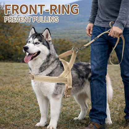 No Pull Dog Harness and Leash Set-Reflective Vest with Handle&5FT Dog Leash with Car Seatbelt Clip,Breathable Mesh&Quick Fit Dog Harness Easy for Medium Large Dogs Training Walking (Brown,S)