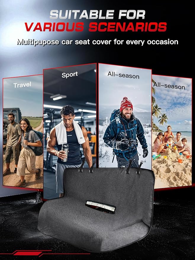 Car Seat Cover Towel, Waterproof Sweat Absorbent Back Seat Protector for Sedans SUVs & Minivans, Non-Slip Machine Washable Rear Bench Cover for Post-Gym, Beach, Pets & Kids (Gray)