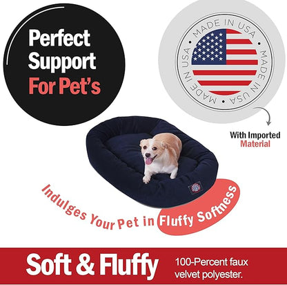 Majestic Pet 32 Inch Micro Velvet Calming Dog Bed Washable – Cozy Soft Round Dog Bed with Spine for Head Support - Fluffy Donut Puppy Mat 32x23x7 (inch) Medium – Navy (2025)