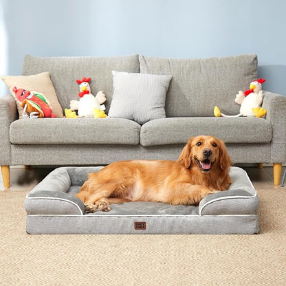 EHEYCIGA Orthopedic Dog Beds for Extra Large Dogs 44x32Inch, Waterproof Memory Foam XL Pet Bed with Sides, Non-Slip and Egg-Crate Foam Big Dog Couch Bed with Washable Removable Cover, Grey