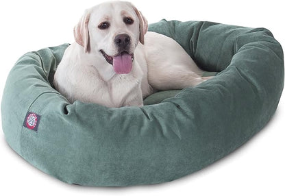 Majestic Pet 40 Inch Micro Velvet Calming Dog Bed Washable – Cozy Soft Round Dog Bed with Spine for Head Support - Fluffy Donut Puppy Mat 40x29x9 (inch) Large – Azure (2025)