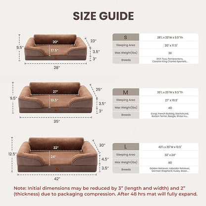 Orthopedic Dog Beds for Medium Size Dogs, Waterproof Egg-Crate Foam Pet Couch Bed with Soft Sides, Non-Slip Dog Sofa with Fleece Removable Washable Cover, 35" L Supportive Pet Sofa, Brown