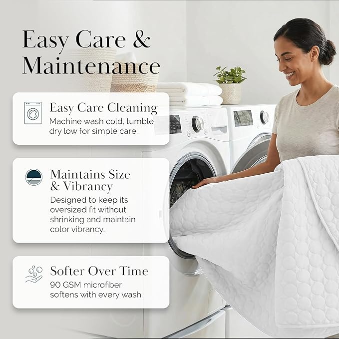 Southshore Fine Living, Inc. White Quilts Queen Size Set, Lightweight Summer Bedspread with 2 Quilted Pillow Shams, Cozy, Soft Circle-Stitch Design, Queen Size/Full Size, White