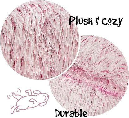 Friends Forever Donut Dog Bed Faux Fur Fluffy Calming Sofa For Small Dogs, Soft & Plush Anti Anxiety Pet Couch For Dogs, Machine Washable Coco Pet Bed with Non-Slip Bottom, 23"x23"x6" Pink
