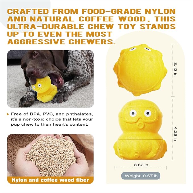Wortade Interactive Dog Toys for Aggressive Chewers, Indestructible Dogs Toy to Keep Your Pup Busy, Treat Tumble Interactive Puzzle Ball Dog Toy for Small Medium Large Breed Dogs, Yellow