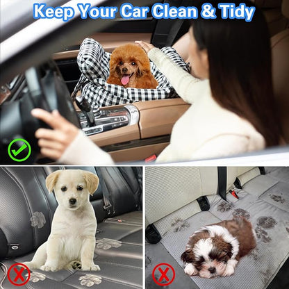 Dog Car Seat for Small Dogs, Portable Puppy Car Seat of Easy Installation, Fashionable Pet Carrier Bag with Large Pockets, Machine Washable Dog Booster Seat (Navy)