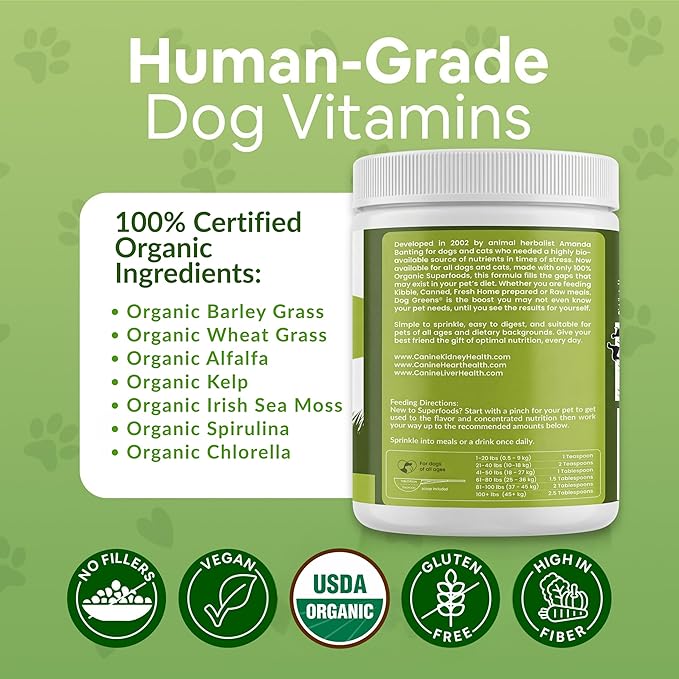 Organic Plant-Based Supplement for Skin, Coat, Digestive & Immune Health in Dogs (12 oz); Natural, Holistic and Vet Approved, Add to Raw, Cooked Homemade, Kibble or Canned Dog Food, 4 Pack