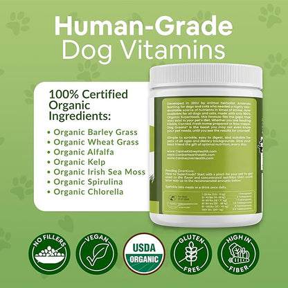 Organic Dog Multivitamin Supplement (12 oz) | Dog Greens Powder - Human Grade Superfoods, adds Essential Vitamins & Minerals to Balance a Homemade Diet, Kibble, Vegan or Raw Food (2 Pack)