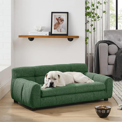 Dog Couch Bed with Backrest and Armrest, Durable Pet Sofa with Upholstered Foam Cushion, Elevated Dog Couch Bed with Legs for Medium Dogs, Emerald Green