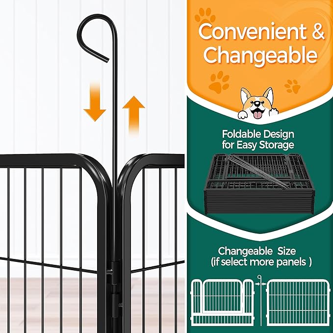 Topeakmart Heavy Duty Dog Playpen Outdoor for Camping, Yard, Garden 24" H Exercise Pen Fence for Small/Medium/Large Animals (Black, 12 Panels)