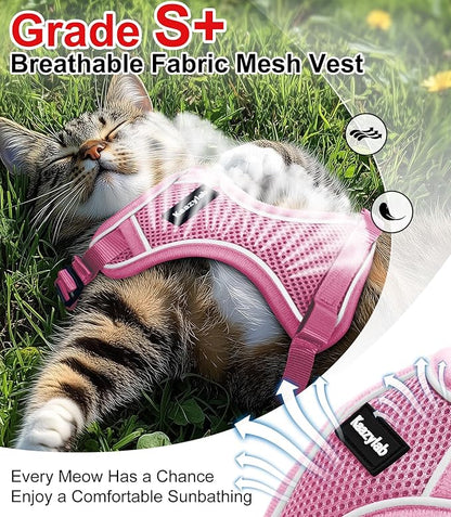 Cat Harness and Leash for Walking Escape Proof Soft Adjustable Cat Leash Breathable Comfortable Vest Easy to Wear Kitten Harness for Outdoor Travel (Pink, M (13-18lb))