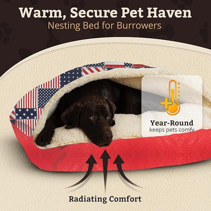 Snoozer Pet Products Luxury Rectangle Cozy Cave, Wag Collection, Extra Large, Starpatch Red Diamond