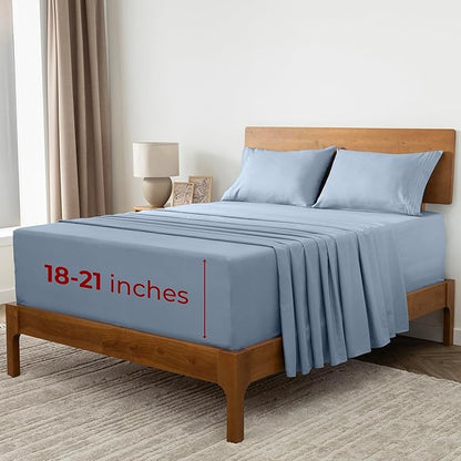 Mellanni Extra Deep California King Sheets - 4 PC Iconic Collection Bedding - Luxury, Ultra Soft, Cooling Bed Sheets - Wrinkle, Fade, Stain Resistant (Cal King, Blue Hydrangea)