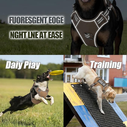 Service Dog Tactical Vest Harness and Leash Set Medium Sized Dog Emotional Support- Tactical Dog Harness Training Collar with Name (Khaki, S)