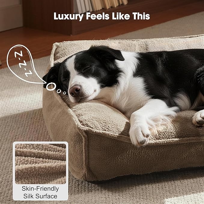 FURTIME Orthopedic Dog Bed Medium Size Dog, Extra Thick Supportive Comfort Pet Sofa, Ergonomic Slant Dog Couch Bed with Removable Washable Cover, Ultra Soft Surface & Non-Slip Bottom, Brown, 35"