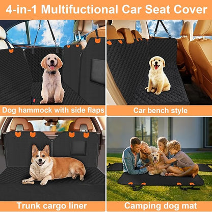 Mancro Dog Car Seat Cover, 2026 Upgraded 600D Heavy Duty Waterproof & Scratch-Resistant Dog Hammock for Car, Back Seat Pet Cover for Dogs with Sedan, Trucks and SUVs, Standard, Black-Orange