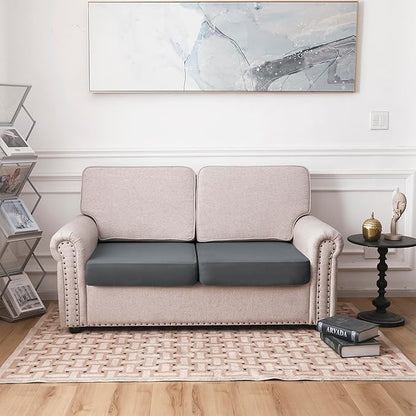 100% Waterproof Couch Cushion Covers, Replacement Sofa Cushion Covers, Stretch Individual Sofa Seat Cushion Slipcovers Furniture Protector for Kids Pets (2-Piece Loveseat Cushion Cover, Grey)