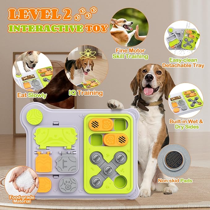 Dog Puzzle Toy Slow Feeder, Interactive Dog Toys for IQ Training & Mental Stimulation, ABS Easy Clean Detachable Tray Non-Slip Base, Enrichment Toys for Small Medium Dogs, Green