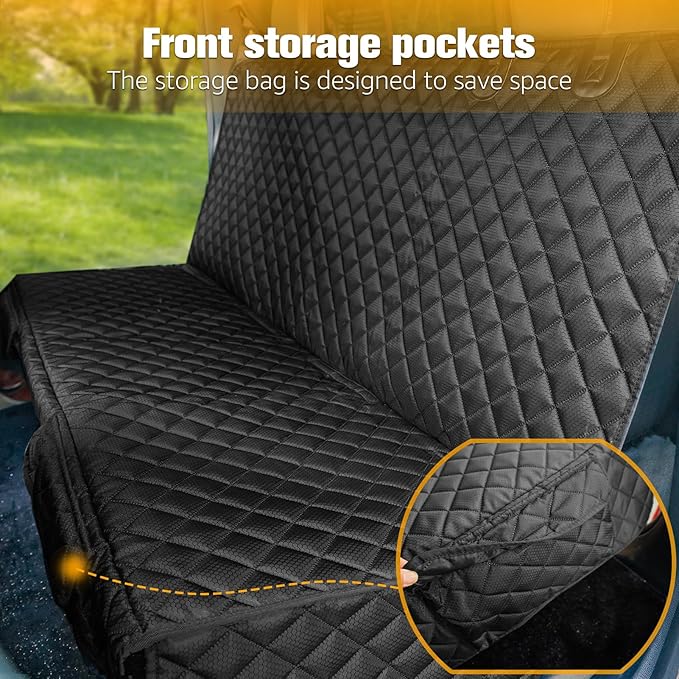 PETICON Dog Car Seat Covers for Truck Ford F150/Chevrolet Silverado 1500/Ram 1500/GMC Sierra 1500, Waterproof Pet Back Seat Cover for Trucks, Scratchproof Nonslip Durable Rear Seat Cover for Dogs