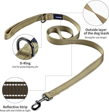 Annchwool No Pull Dog Harness with Padded Handle+5 Ft Leash,Reflective Strip Escape Proof and Quick Fit to Adjust Dog Harness,Easy for Training Walking for Small & Medium and Large Dogs(Brown-Set,S)