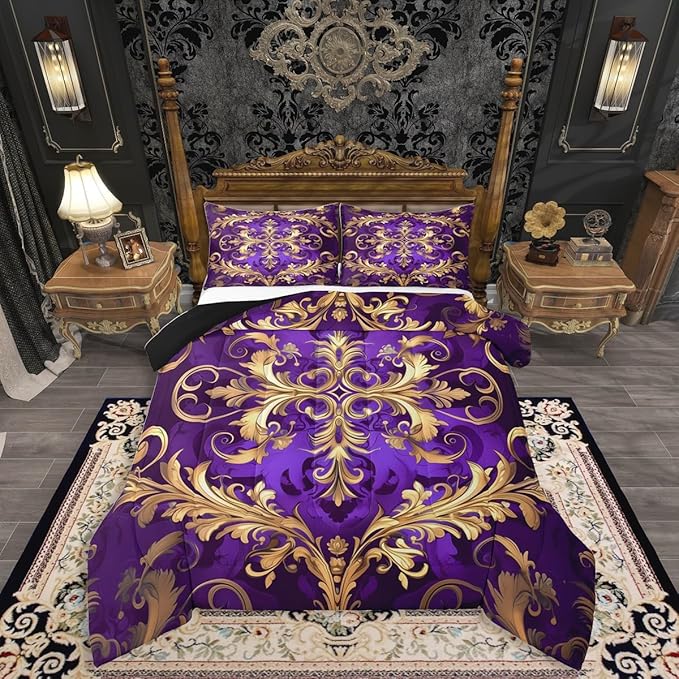 Erosebridal (Just Print Damask Toddler Size Comforter Set, Vintage Aztec Flower Microfiber Bedding for Kids Boys Girls, Exotic Bohemian Paisley Quilt Set, Fashion Victorian Baroque Hippie Bed Sets