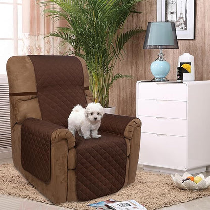 U-NICE HOME Recliner Chair Covers Reversible Chair Cover Pet Covers for Dogs with Elastic Straps Water Resistant Diamond Quilted (28''Recliner Oversized, Brown/Beige)
