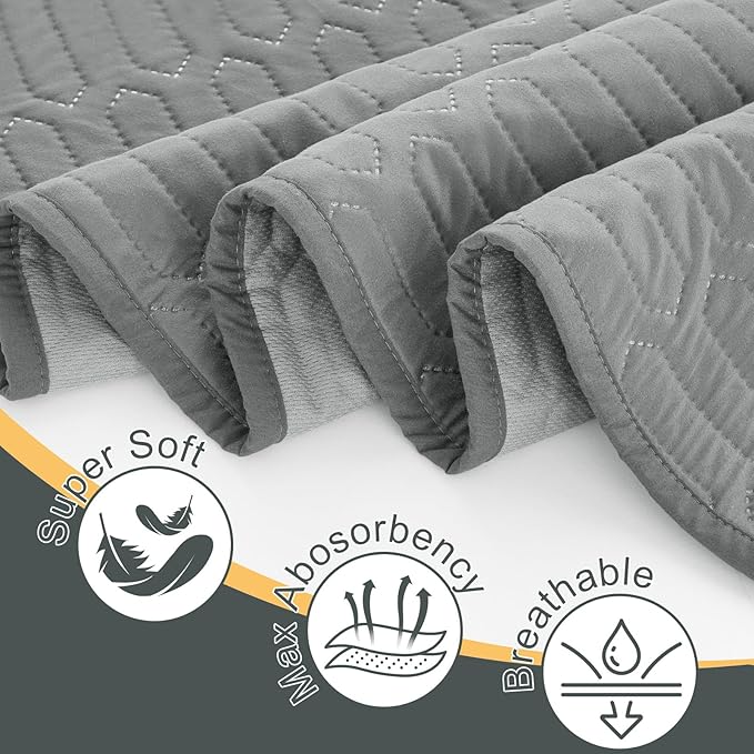 Washable Underpads Waterproof Bed Pads (18x24) - Reusable Incontinence Pads for Portable Use, Bedwetting Pads for Kids and Puppy Training, Protective Mat for Wheelchairs, Sofas, Pet Beds, and Travel