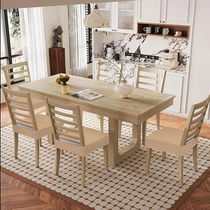 Smiry Waterproof Seat Covers for Dining Room Chairs Set of 8, Stretch Jacquard Removable Washable Chair Seat Slipcovers Protector, No Rear Covers, Camel