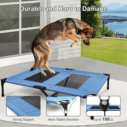 Raised Dog Bed Cooling Cot for Indoor Outdoor Use Portable Waterproof Mesh Pet Bed Washable for Large Medium Small Dogs, Blue