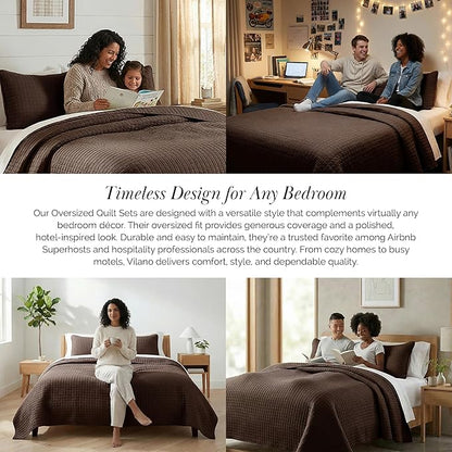 Southshore Fine Living, Inc. Twin XL Bedspread Quilt Set, Dorm Room Bedding Essentials, Stain Resistant, Machine Washable Bed Spread, XL/Twin Brown Comforter Set w/Pillow Sham, Chocolate Brown