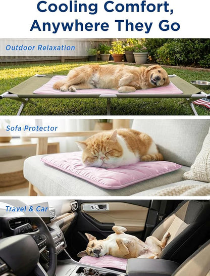 furrybaby Dog Cooling Mat for Medium Dogs, 35"x24" Self Cooling Pet Cooling Mat for Dogs & Cats, QMAX>0.5, Thickened Cool Fiber, Cooling pad for Dog Bed, Durable Portable Indoor/Outdoor Summer,Pink