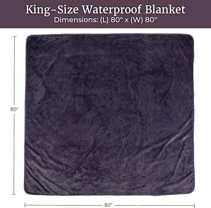 Lavish Home Waterproof Blanket - 80x80 King-Size Blanket for Kids, Pets, and Outdoors - Throw for Bed, Couch, Chair and Car (Purple)