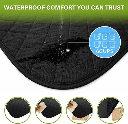 SPRING SEAON Waterproof Chair Pads for Adults & Elder, 22" x 21" Washable Reusable Incontinence Pads, Non-Slip Wheelchair Seat Cover for Bed, Car, Recliner & Protecting Patient Dignity (Black, 2 Pack)
