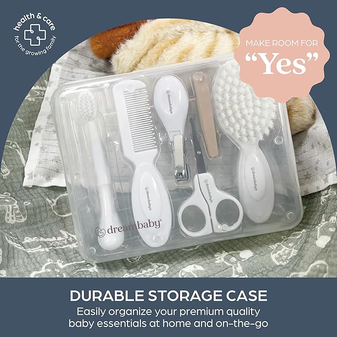 Dreambaby Essential 10pc Baby Grooming Kit, Newborn Safety Care Set with Brush, Comb, Toothbrush, Nail Clippers, Nail Scissors, Emory Boards and Storage Case