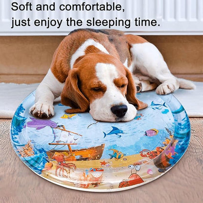 Thickened Water Sensory Playmat for Cats 100 x 100 cm Round Sensor Cat Bed Cooling Mat for Pets Playing Sleeping All Seasons