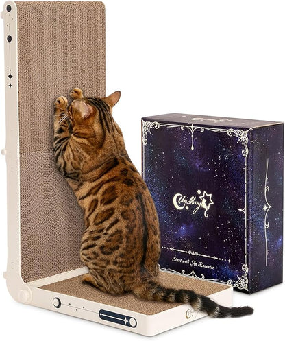 Cat Scratcher, 25.3 Inch Double Sided L Shape Cat Scratching Board, No Assembly Cat Scratch Pads with Ball Toy, Cat Scratchers for Indoor Cats & 3X Catnip, Large